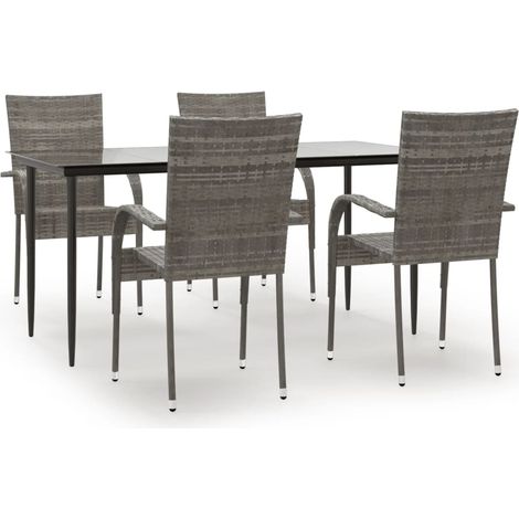 Maison Exclusive - 5-tlg. Garten-Essgruppe Grau Poly Rattan (1/5)