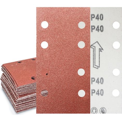 Feuilles abrasives 93 x 185 mm, 8 trous, grain 40, papier de verre carré auto-agrippant à 8 trous Accessoires Ponceuse excentrique Lot de 30 (1/5)