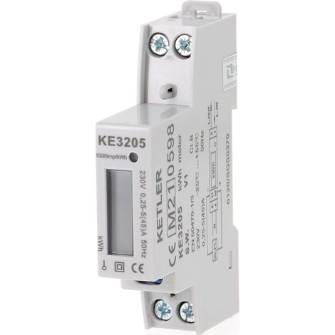 KETLER - KE3205 : Compteur électrique - Monophasé 45 A - Certifié MID - Sortie d'impulsion - Simple tarif (1/5)