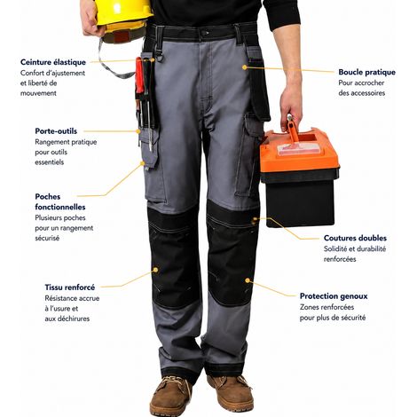 Pantalon de travail professionnel résistant gris à poches flottantes taille M gris réf 0370 1 kg – Livraison gratuite