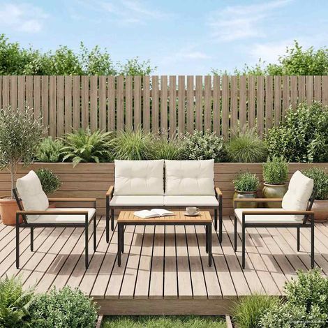 vidaXL Outdoor Furniture Set 4 pcs 4-Seaters Cream White Poly Rattan (1/5)