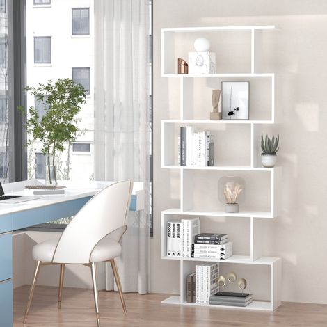 Estantería para Libros Moderna Librería con 6 Estantes para Comedor Salón Estudio 80x23x192 cm Blanco (1/5)