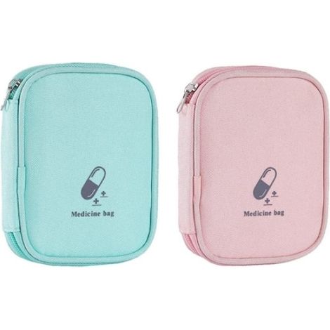 2 trousses de premiers secours, 11 x 14 cm, en tissu Oxford imperméable, compartiments organisés, bleu/rose (1/5)
