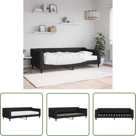 The Living Store Lit de jour avec matelas noir 90x200 cm tissu - Canapé Lit - Lit Deux Places - Lit Convertible - Mobilier Salle Séjour - Meuble Chambre (1/5)