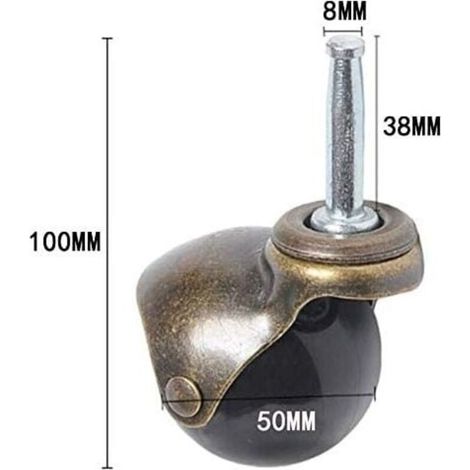 Set di 4 ruote piroettanti a 360 gradi con piastra superiore, ruote con cuscinetti a sfera da 2 pollici con stelo di presa (1/4)