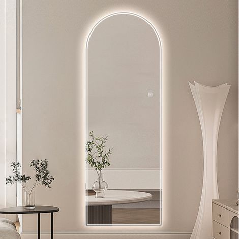 Miroir en pied bombé de 165 × 50 cm avec éclairage LED, intensité réglable et trois couleurs d'éclairage grand miroir en pied idéal pour la chambre à coucher ou le dressing (1/4)