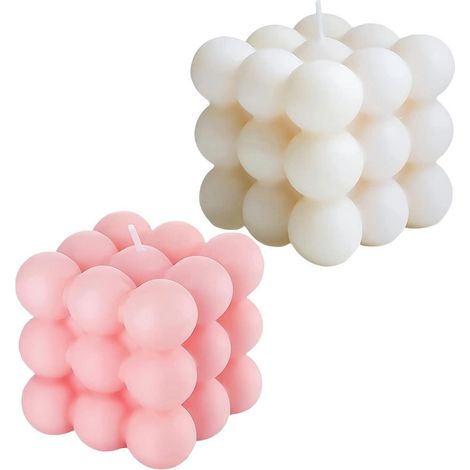 Duftkerzen Würfel 2er Set Rosa & Weiß Sojawachs Aromatherapie Dekoration
