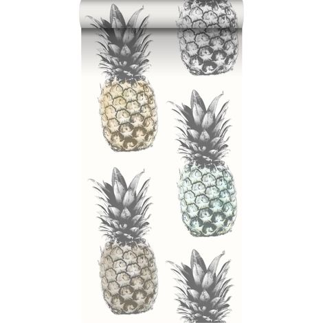 papier peint intissé XXL ananas beige, vert menthe et gris  - ESTAhome (1/5)