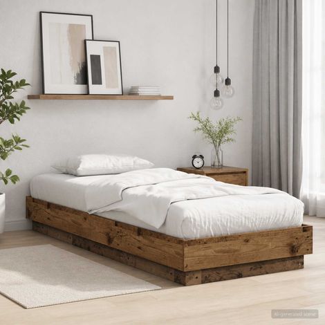 Cadre de lit LED USB 80 x 200 cm en bois d’ingénierie, couleur bois ancien - PANGIVO (1/5)