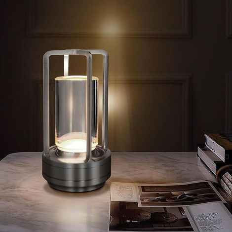 Lampe de Bureau LED Rechargeable sans Fil 3 Couleurs avec Contrôle Tactile - Lampe de Chevet Portable Décorative pour Chambre, Salon et Bureau (Argenté)