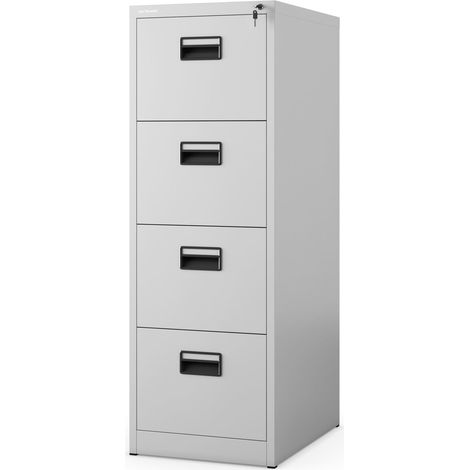 Armoire Classeur pour Dossiers avec 4 Tiroirs Armoire de Bureau Metallique Revêtement en Poudre Tôle d'acier 132 cm x 46 cm x 62 cm (Gris) (1/5)