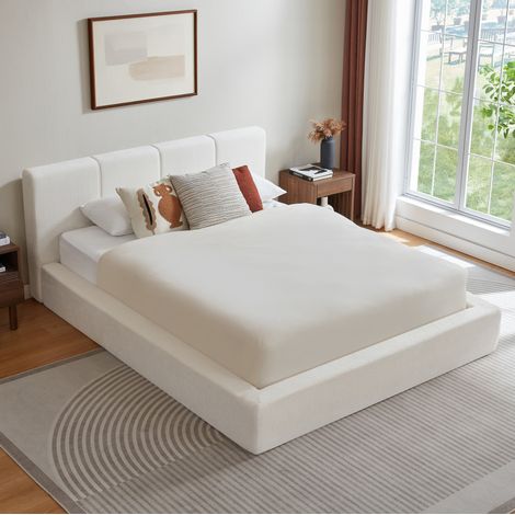 Letto 160x200 cm bianco crema in schiuma con struttura rinforzata e testiera imbottita (1/5)