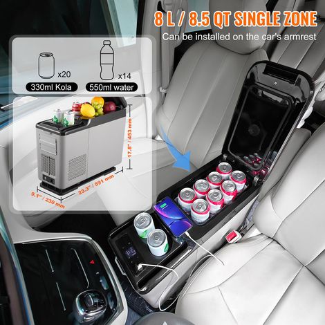 Glacière portable auto avec accoudoir, 15 L zone unique, frigo compresseur 12V/24V DC 100-240V AC, -20°C à 20°C, pour camping et extérieur (1/5)