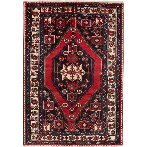 Tapis d'orient, 138 x 203 cm, oriental, rouge, crème et noir, laine naturelle, noué à la main en Iran (1/5)
