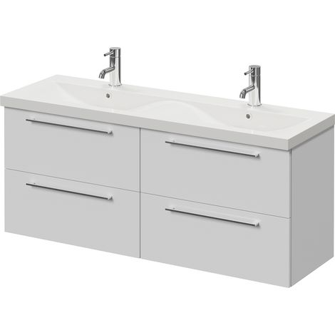 Napoli 390 Gloss White 1200mm Wall Mounted 4 Drawer Vanity Unit with Double Glide Basins - 1200mm - Chrome 320mm Handle