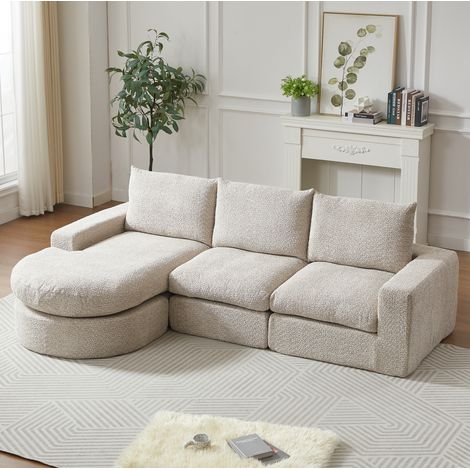 REDOM sofá modular chaise longue, cojines dobles y reposacuellos, sin montaje, chenilla beige (1/5)