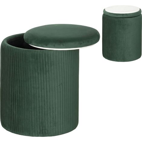 HOMCOM Round Storage Ottoman with Removable Top, Dark Green