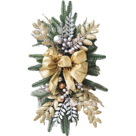 1 unidad de guirnalda navideña en forma de gota con luces, 45x20 cm, corona de árbol de Navidad preiluminada, decoración de escalera para Navidad, guirnalda navideña para puerta de entrada y ventana,  (1/3)