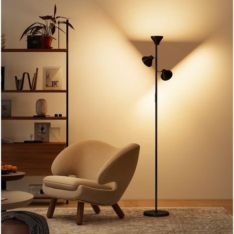 Lampada da terra dimmerabile con luce da lettura RGB, telecomando, 3 teste orientabili nere DESVIAE (1/5)