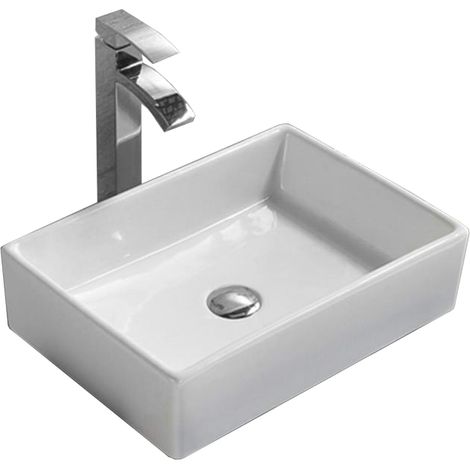 Lavabo cerámico sobre encimera, 47x33x12 cm, Blanco (1/3)