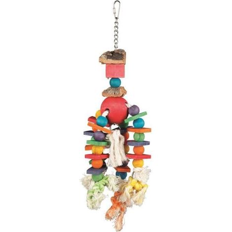 Jouet sur chaîne, avec corde & perles, bois/liège 35 cm