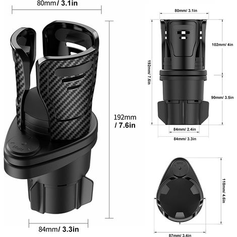 Support de Gobelet Voiture 2-en-1, Adaptateur Multifonctionnel pour Boissons, Base Pivotante 360° avec Fixation Réglable, Porte-Tasse Extensible pour Véhicule (1/5)