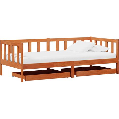 Day bed with Headboard 3 pcs Wax Brown Solid Pine Wood vidaXL