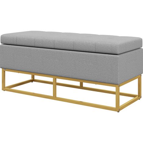 Banc coffre rangement 2 en 1 assise capitonnée pieds acier gris doré 110 x 44 x 48 cm