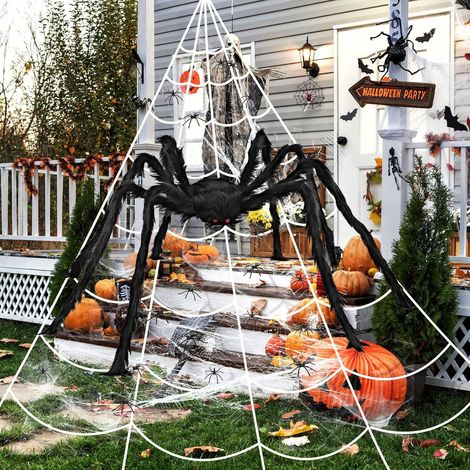 Araignée Halloween Avec Toilet d'Araignée 5 m, 20 Mini Fausse Araignées, 20g Toile, Dekoration Halloween Außen für Garten und Haus (1/5)