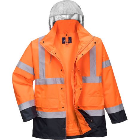 Chaqueta multi-uso 4 en 1 de alta visibilidad Contrast Traffic Capucha plateada reflectante S471 S Naranja flúor / Azul marino