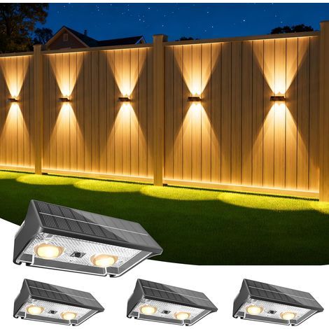 Set of 4 Solar Wall Lights, Up and Down Lighting, IP65, RGB, For Garden, Terrace, Fence (1/5)
