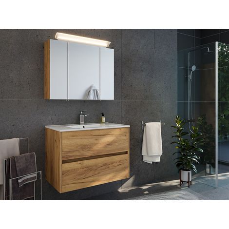 Badmöbelset Taifun 80cm 2tlg mit Spiegelschrank eiche gold