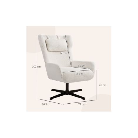 Fauteuil pivotant 74x86,5x102 cm en métal et tissu peluche crème, moderne pour salon FLORAGRACE (1/5)