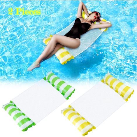 Pool-Hängematte für Erwachsene, 2-teilig, aufblasbare 4-in-1-Schwimmhängematte, Mehrzweck-Wasserhängematte, faltbar, tragbar, ultraleicht, grün und gelb (1/5)
