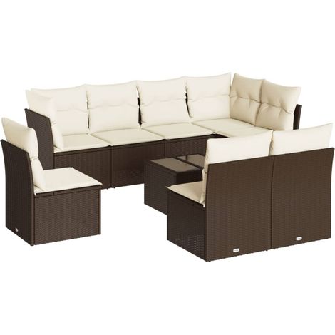 9 Piece Garden Sofa Set with Cushions Brown Poly Rattan vidaXL (1/3)