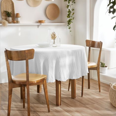 Nappe ronde (0) 180 cm gaze de coton unie Gaïa Blanc (1/3)