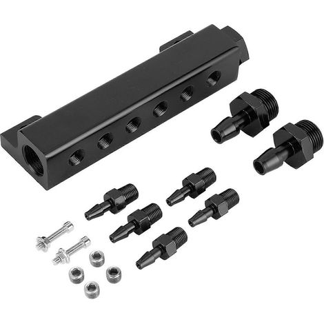 Kit de collecteur d'admission universel à 6 ports avec bloc de dépression, contrôle de la pression de suralimentation du turbo et du gaz de suralimentation par soupape de décharge (noir) (1/5)