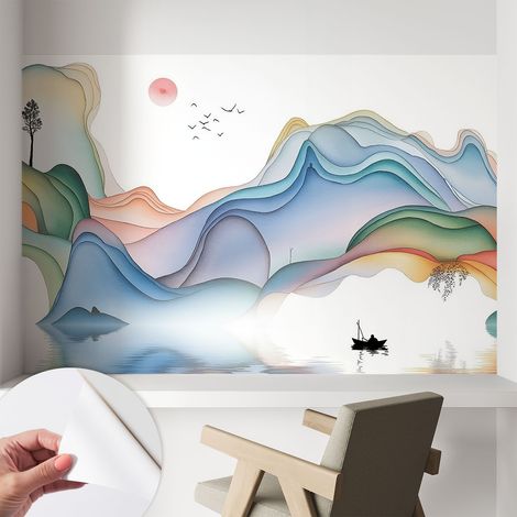 Papier peint adhésif décoratif pour salon chambre et cuisine Facile à poser avec colle Paysage de rêve 104x70 cm (1/5)