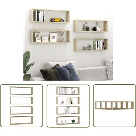 The Living Store Étagères cube murales 4 pcs Chêne sonoma 80x15x26,5 cm - Etagere Murale - Étagères Murales - Étagère Cube - Étagères Cubes - Décoration Murale (1/5)