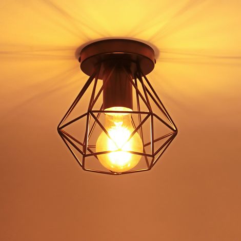 Vintage Ceiling Light Semi-Flush Mount Ceiling Lamp Black Geometric Cage Pendant Light - 1 Pack