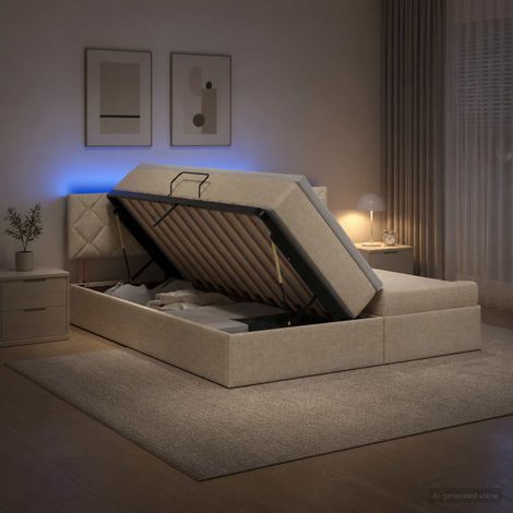 vidaXL Letto con contenitore LED e materasso Crema 200 x 200 cm (1/5)