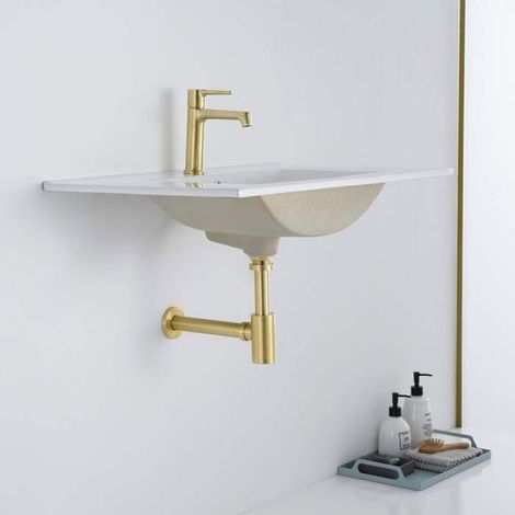 Kit Siphon P Lavabo Salle de Bain Or Brossé - Bonde à Tirette Sans Trop-Plein - Laiton 1-1/4" - Garantie à Vie (1/4)