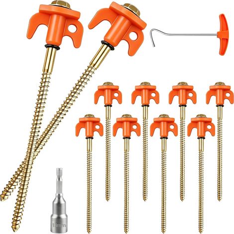 Lot de 10 Piquet de Tente a Visser, Sardines de Fixation en Acier Galvanisé, Piquet Ancrage, Ancrages Au Sol à Visser Accessoires pour Tente Camping Extérieur Pique-Nique Randonnée Pêche (1/5)
