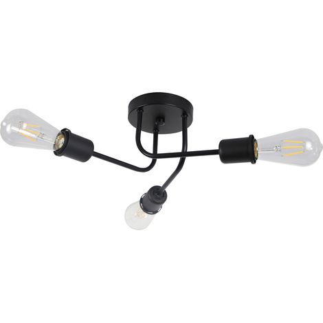 GBLY Deckenleuchte Vintage Deckenlampe Retro - Schwarz 3 Flammig Wonhzimmerlampe für Wohnzimmer Schlafzimmer Esszimmer Industrie E27 Rustikaler Stil ohne Leuchtmittel