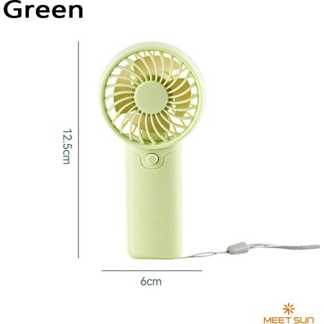 Mini ventilateur (vert), portable, avec dragonne, fonctionne avec des piles AA (1/4)