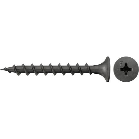Vis 3,9x25 phosphatée anti-corrosion à tête fraisée cruciforme et filetage large pour plaque de plâtre/Boîte de 1000, Argenté (1/4)