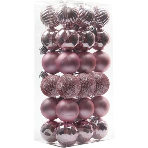 Set mit 36 Kunststoff-Weihnachtskugeln, 4 cm, zum Aufhängen am Weihnachtsbaum, rosa, 36 Stück (1/4)