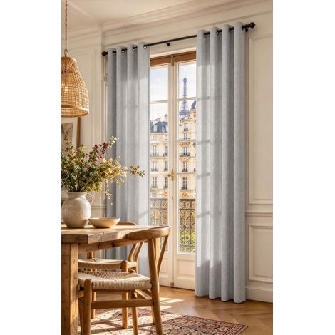 Lot de 2 rideaux à œillets 140 x 240 cm "Victoria" fils teints jacquard (1/5)