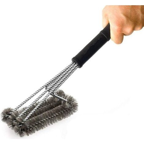 Brosse de Nettoyage 3 en 1 pour Barbecue, Brosse À Trois Fils de 18" À Long Manche, Poils en Acier Inoxydable pour Les Grils À Gaz, à Charbon et Électriques,Noir (1/5)