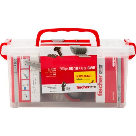 Fischer box 600 chiodi a percussione ed 18 + forbice e 60 mt bandella in tessuto (1/8)
